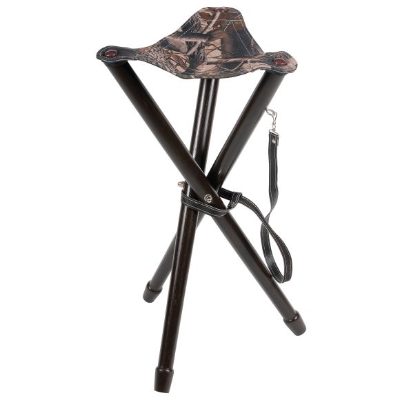 Trepied bois assise cuir et toile Camo 65cm
