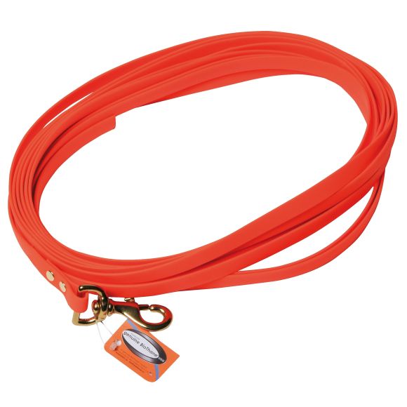 Laisse de recherche Orange fluo biothane long 16 m larg 20 mm